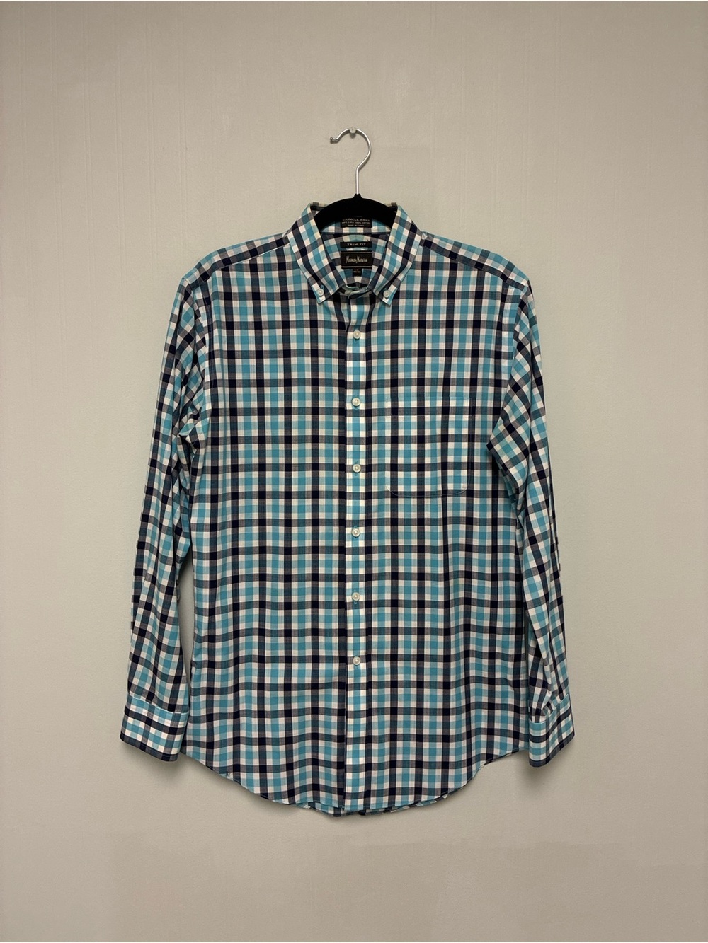Neiman Marcus Men's Blue, White & Black Plaid Button Down Shirt 15 32/33 med
